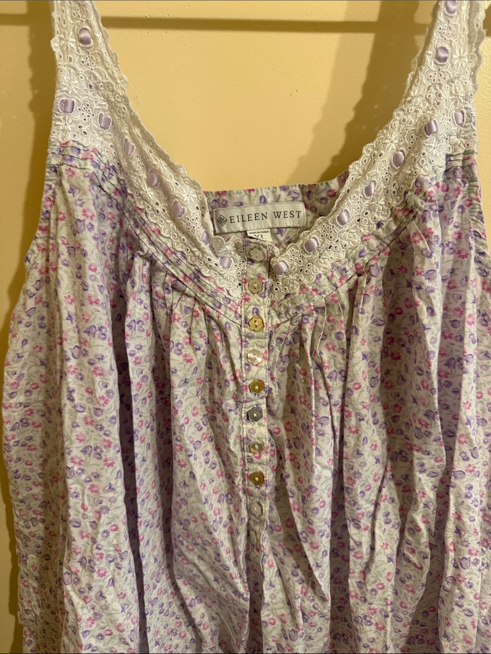 Eileen West Lavender Floral Cotton Nightgown with Lace Trim - Picture 3 of 3